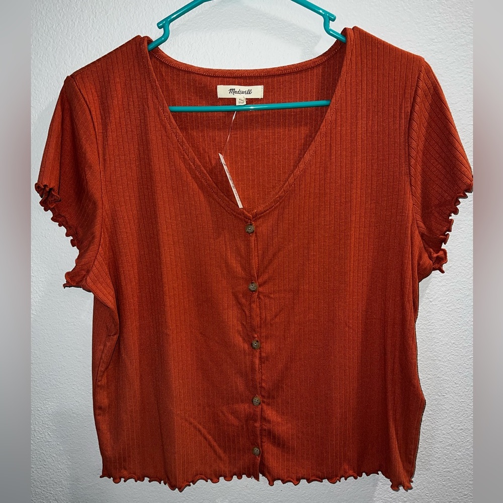 Madewell Rust Orange Button-Front Short Sleeve Tee